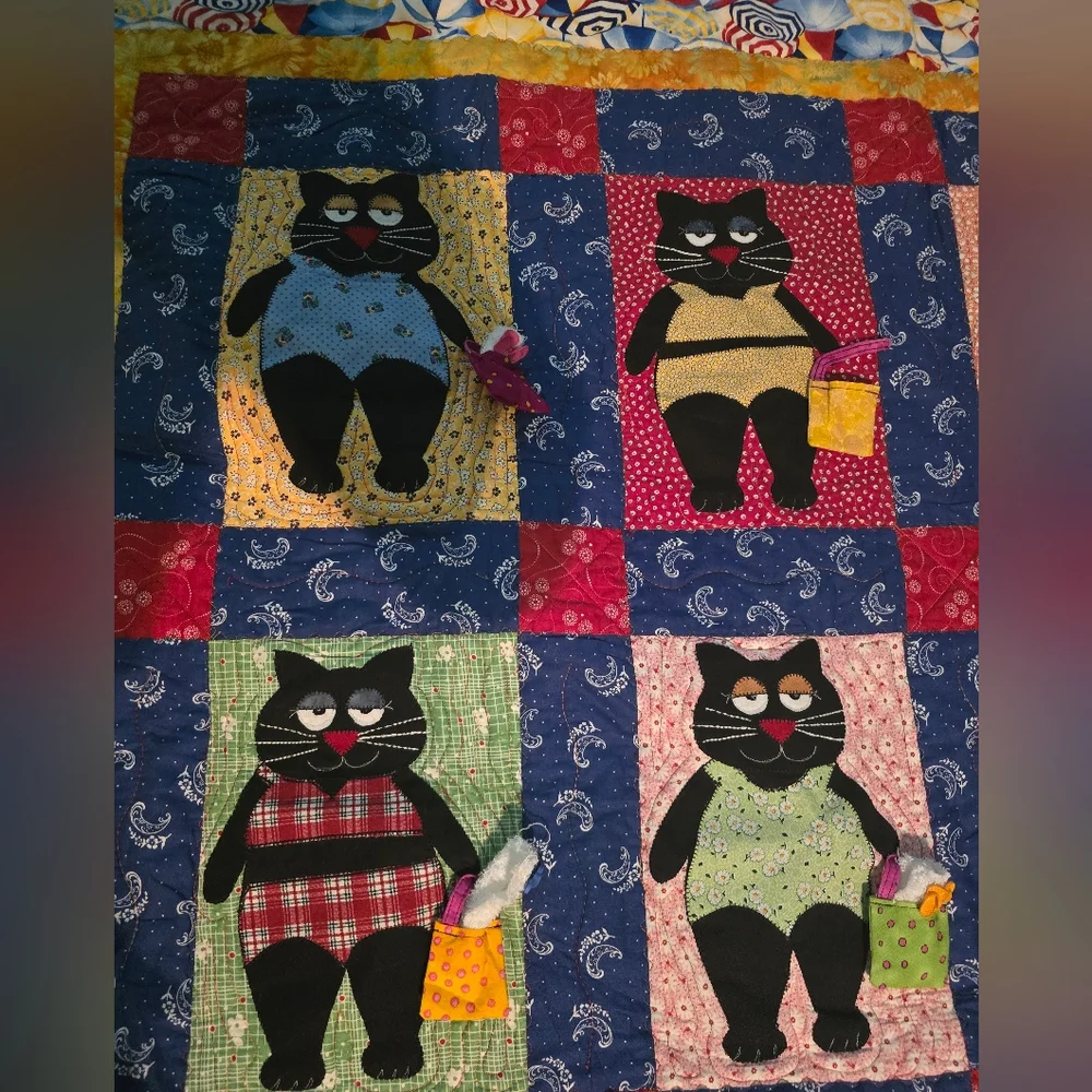 Whimsical Colorful Beach Cats Quilt